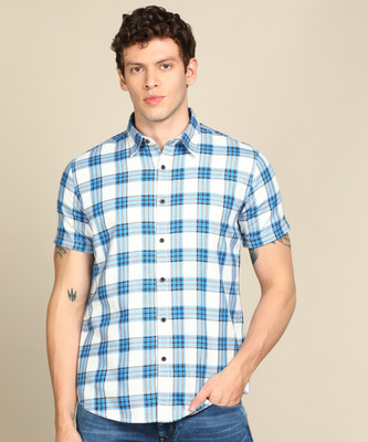 Pepe Jeans Men Checkered Casual White Blue Shirt