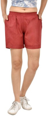 FABISHO Solid Women Maroon Regular Shorts