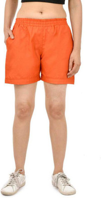 FABISHO Solid Women Red Regular Shorts