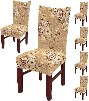 DECORIAN Polycotton 1 Seater Chair Floral Cover(Pack of 6 Beige)