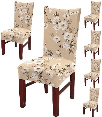 DECORIAN Polycotton Floral Chair Cover(Biege Flowers Pack of 6)