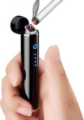imad slim pen type lighter USB Rechargeable Mini Double Arc Plasma Windproof Cigarette Lighter Cigarette Lighter(Black)