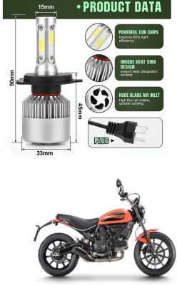 XZRTZ H4/9003/HB2 Motorcycle LED Headlight Bulb High Low Beam Headlamp with Fan 6000K Cool White, 1pcs A141 Headlight Motorbike LED for Mahindra (12 V, 24 W)(Rodeo RZ, Pack of 1)