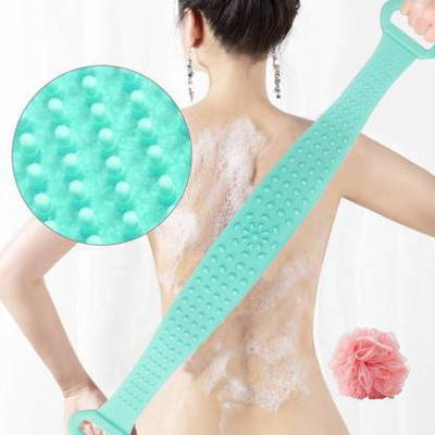 FIRSTLY Light Green Silicone Bathing Brush Exfoliating Back Scrubber for Shower Skin Deep Cleaning Massage Men & Women Double Sided Bath Body Scrubber Brush