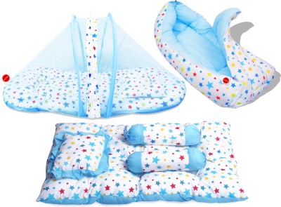 VParents Cotton Baby Bed Sized Bedding Set(Blue, White)