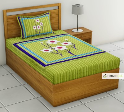 Homeline 150 TC Cotton Single Floral Flat Bedsheet(Pack of 1, Green)