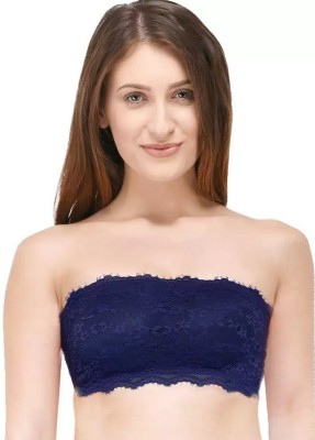 ChiYa Women's Soft Net Strechable Tube bra, Tube Tube top, bandeau top with free transparent straps (Removable pads) Women Bandeau/Tube Lightly Padded Bra(Blue)