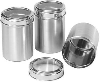 Dynore Steel Grocery Container  - 1250 ml, 950 ml, 750 ml(Pack of 3, Silver)