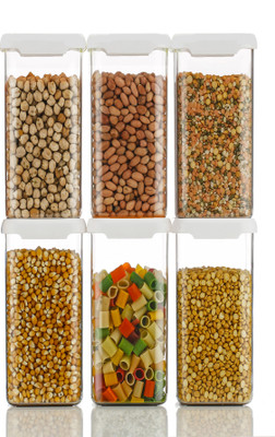 Qtrix Plastic Grocery Container  - 1500 ml(Pack of 6, White)