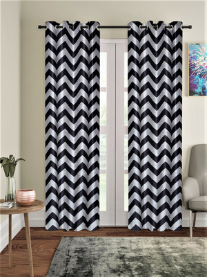 Home Sizzler 213 cm (7 ft) Door Polyester Semi Transparent Curtain (Pack Of 2)(Grey, Black, Geometric)