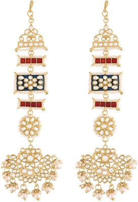 I Jewels 18K Gold Plated Zinc Alloy Matte Finish Kundan and Pearl Work Chandbali Earrings Alloy Drops & Danglers