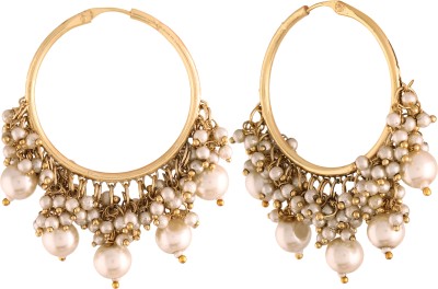 I Jewels 18K Gold Plated Handcrafted Pearl Hoop Earring Alloy Drops & Danglers