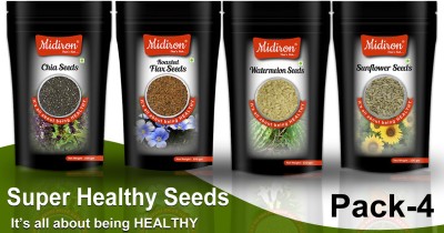 Midiron Chia Seed| Sunflower Seed| Flax Seed |Watermelon Seed| Super Seed Combo Pack-4, Help in weight Loss, Rich in Vitamins (100 Gm) Brown Flax Seeds, Sunflower Seeds, Watermelon Seeds, Chia Seeds(400 g, Pack of 4)