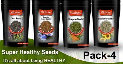 Midiron Pumpkin Seed| Chia Seed| Flax Seed |Sunflower Seed| Super Seed Combo Pack-4, Help in weight Loss, Antioxidant & Iron Rich (100 Gm) Brown Flax Seeds, Sunflower Seeds, Pumpkin Seeds, Chia Seeds(400 g, Pack of 4)