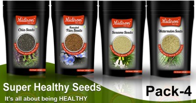 Midiron Chia Seed| White Sesame Seed| Flax Seed |Watermelon Seed| Super Seed Combo Pack-4, Help in weight Loss, Improve Immunity System (100 Gm) Brown Flax Seeds, Sesame Seeds, Watermelon Seeds, Chia Seeds(400 g, Pack of 4)
