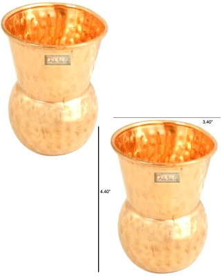 Prisha India Craft (Pack of 2) Pure Copper Muglai Matka Glass Tumbler Hammered Design, Capacity 375 ML, Set of 2 Glass Set Water/Juice Glass(375 ml, Copper, Brown)