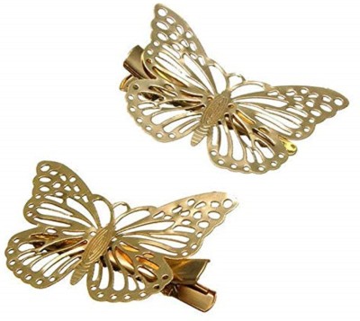 El Regalo 2 PCs Barrette Hollow Out Golden Butterfly Metal Hair Clips for Girls & Women (Set of 2) (Golden) Hair Clip(Gold)