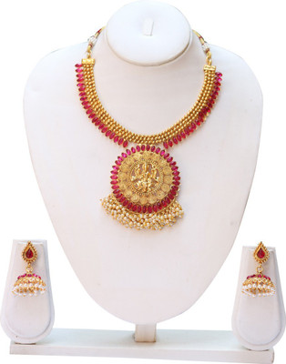 Ethnicking Brass, Copper, Alloy Gold-plated Maroon, Gold Jewellery Set(Pack of 1)