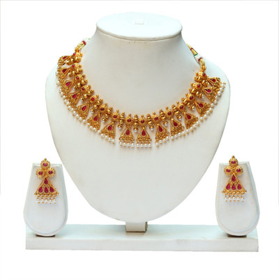 Ethnicking Alloy Gold-plated Gold, Red Jewellery Set(Pack of 1)