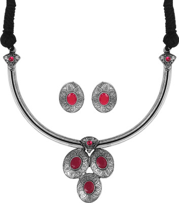 BJS Brass Black Silver Red, Silver Jewellery Set(Pack of 1)