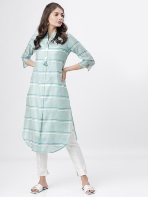 Vishudh Women Striped Straight Kurta(Light Blue)