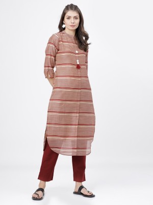 Vishudh Women Striped Straight Kurta(Maroon)