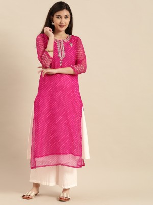 Varanga Women Embellished Straight Kurta(Pink)