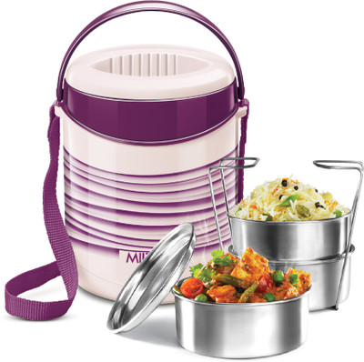 MILTON New Tiffin, 2 Tiers of Stainless Steel Containers 3 Containers Lunch Box(900 ml, Thermoware)