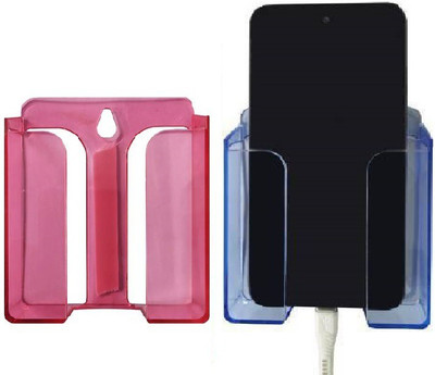 M/S DSNS Wall Mounted Mobile Holder| Mobile Phones Charging Stand Holder | Plastic Wall Mount Charging Stand Mobile wall stand (Red & Blue PackOF2) Mobile Holder