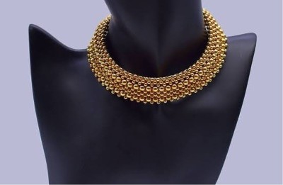 Heer Collection Traditional Wedding Maharashtrian Kolhapuri Thushi ( Choker ) Necklace Set Jewellery for Women and Girls Pearl, Cubic Zirconia Gold-plated Plated Copper Necklace
