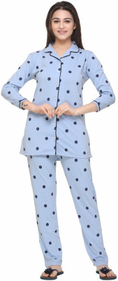 plush Women Printed Blue Shirt & Pyjama set