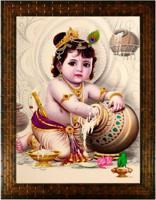 K K CREATIONS Lord Krishna Painting Digital Reprint 10 inch x 8 inch Painting(With Frame)