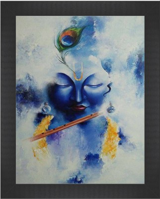 K K CREATIONS Lord Krishna Painting Digital Reprint 10 inch x 8 inch Painting(With Frame)