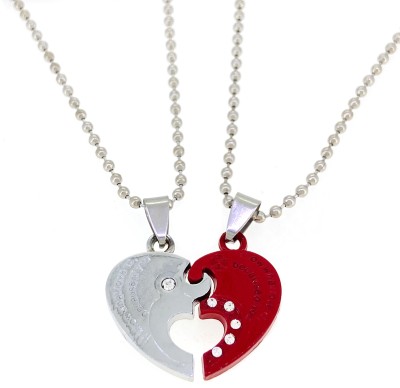 Devora 2pcs His and Hers Heart-shape couple pendent chain valentine gift for lovers Rhodium Stainless Steel Pendant Set