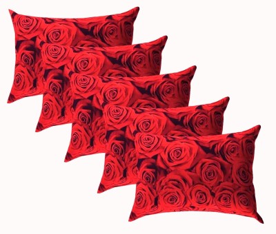 KHUKU Polyester Fibre Floral Sleeping Pillow Pack of 5(Red)