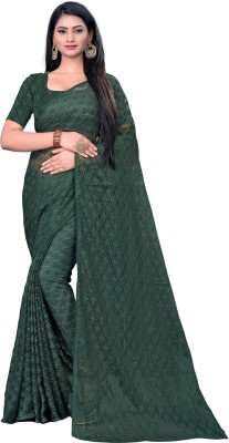 bv design Self Design Bollywood Net Saree(Dark Green)