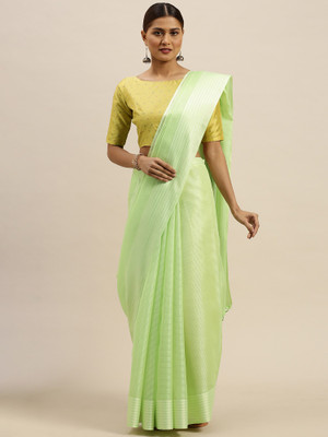 Ratnavati Solid/Plain Bollywood Net Saree(Green)