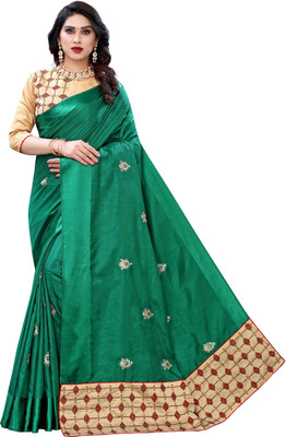 Rangleelacreation Embroidered Bollywood Silk Blend Saree(Dark Green)