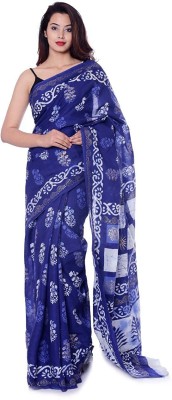 Clothonus Printed Daily Wear Pure Cotton Saree(Dark Blue)