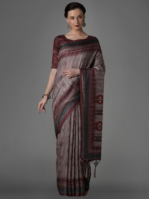Ratnavati Printed Ikkat Silk Blend Saree(Grey)