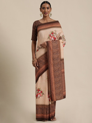 Ratnavati Floral Print Bhagalpuri Cotton Silk Saree(Beige)