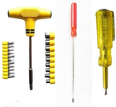 Gadariya King 24 pcs interchangeable socket set and long 2 in 1 6 inch screwdriver and Line man tester pack of 3 Hand Tool Kit (3 Tools) Combination Screwdriver Set(Pack of 3)