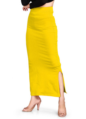 SCUBE DESIGNS Saree Shapewear Lemon Yellow (L) Lycra Blend Petticoat(L)