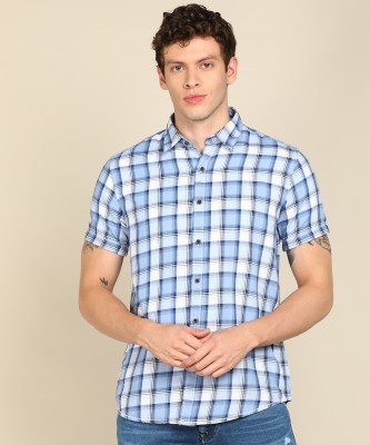 Pepe Jeans Men Checkered Casual White Blue Shirt