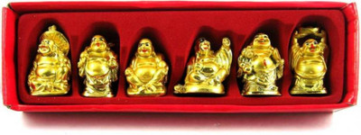 APNA KANHA Golden Set Of Laughing Buddha 6 Pc Set, For Wealth & Success Decorative Showpiece  -  5 cm(Brass, Gold)