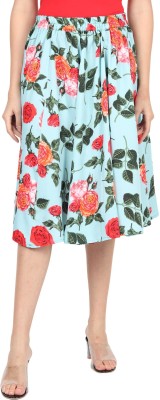 fabnfab Floral Print Women Gathered Green Skirt