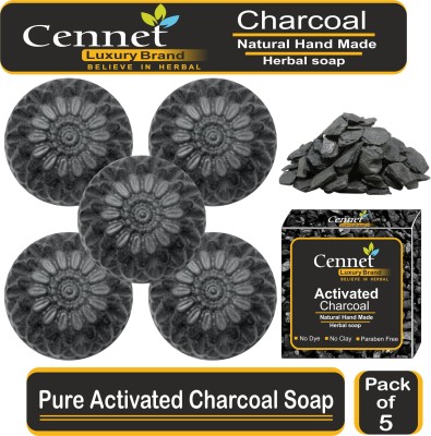 CENNET Charcoal Soap For Women & Men , Pimples, Blackheads , Acne, Anti-Pollution, Face & Body Soap(5 x 100 g)