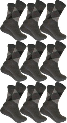 QUEERY Men Argyle Mid-Calf/Crew(Pack of 9)