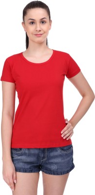 SHEDIATORS Solid Women Round Neck Red T-Shirt