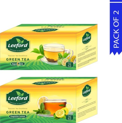 Leeford Aqua Slim & Exquisite Lemon Green Tea (Pack of 2) 50 Tea Bags Green Tea Bags Box(2 x 25 Bags)